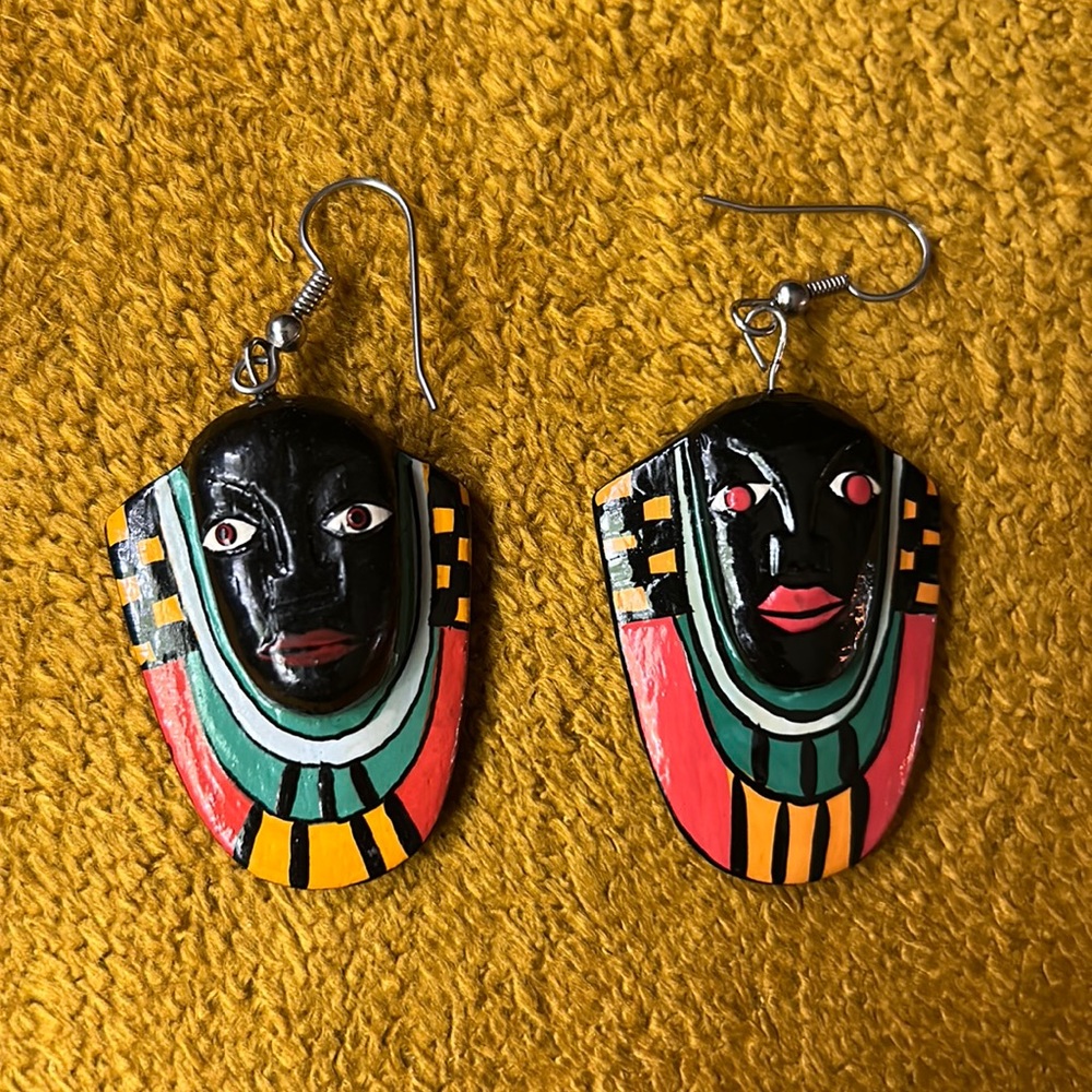Hand painted African wooden earrings